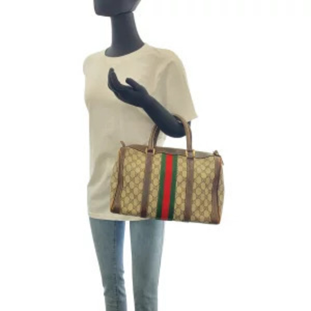 Gucci Sherry Beige Brown GG Supreme Canvas Leather Handbag - Picture 7 of 9